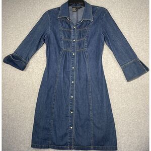 Rampage‎ Dress Women's Size 9 Soft Denim Blue Pearl Snaps Stretchy Bodice